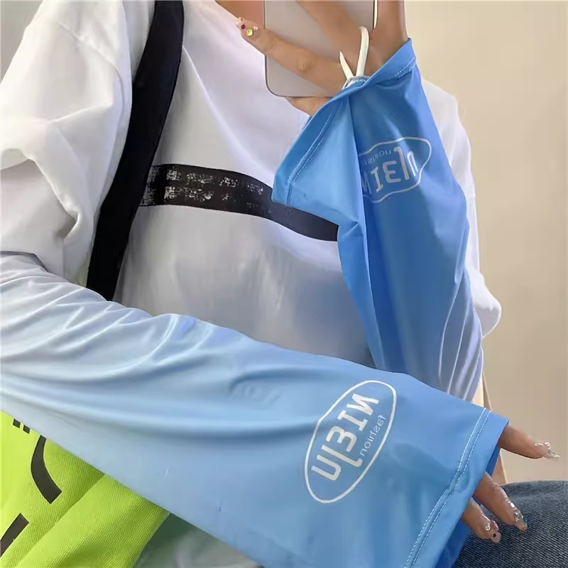 Gradiente hueco de hielo protector solar de hielo de mujer de verano brazo guantes de conducción anti-UV delgados manga suelta
