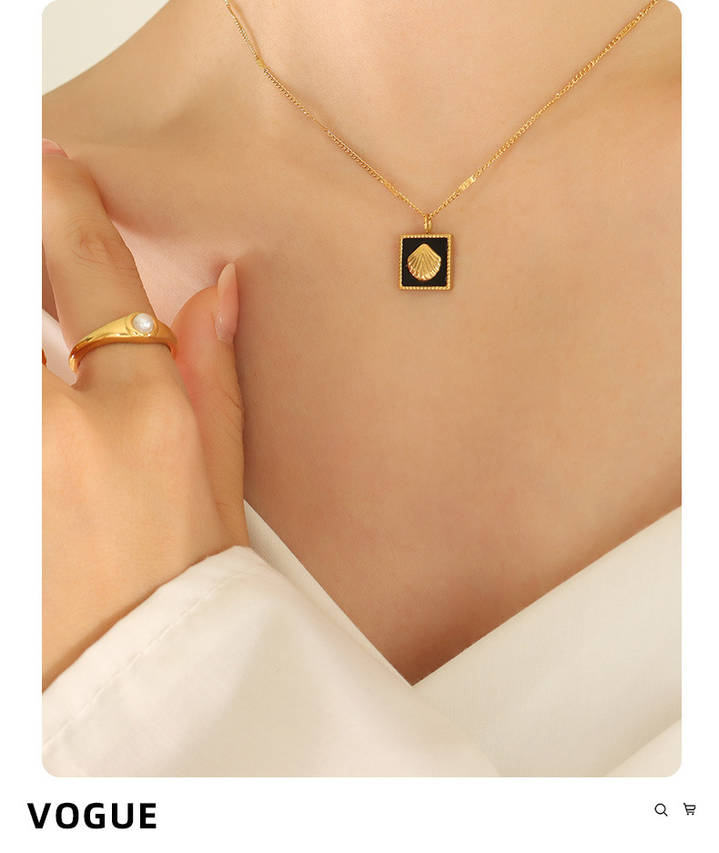 Fashion Square Shell Titanium Steel Plating Earrings Necklace