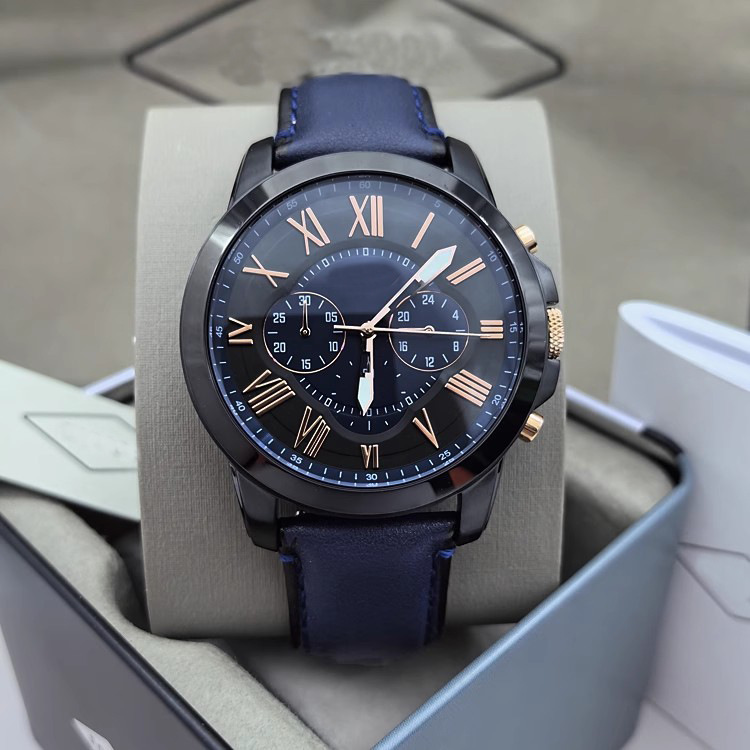 Foreign Trade Fossil Watch Gray Stainless Steel Blue Trendy Business Casual Quartz Chronograph Calendar Waterproof Men's Watch