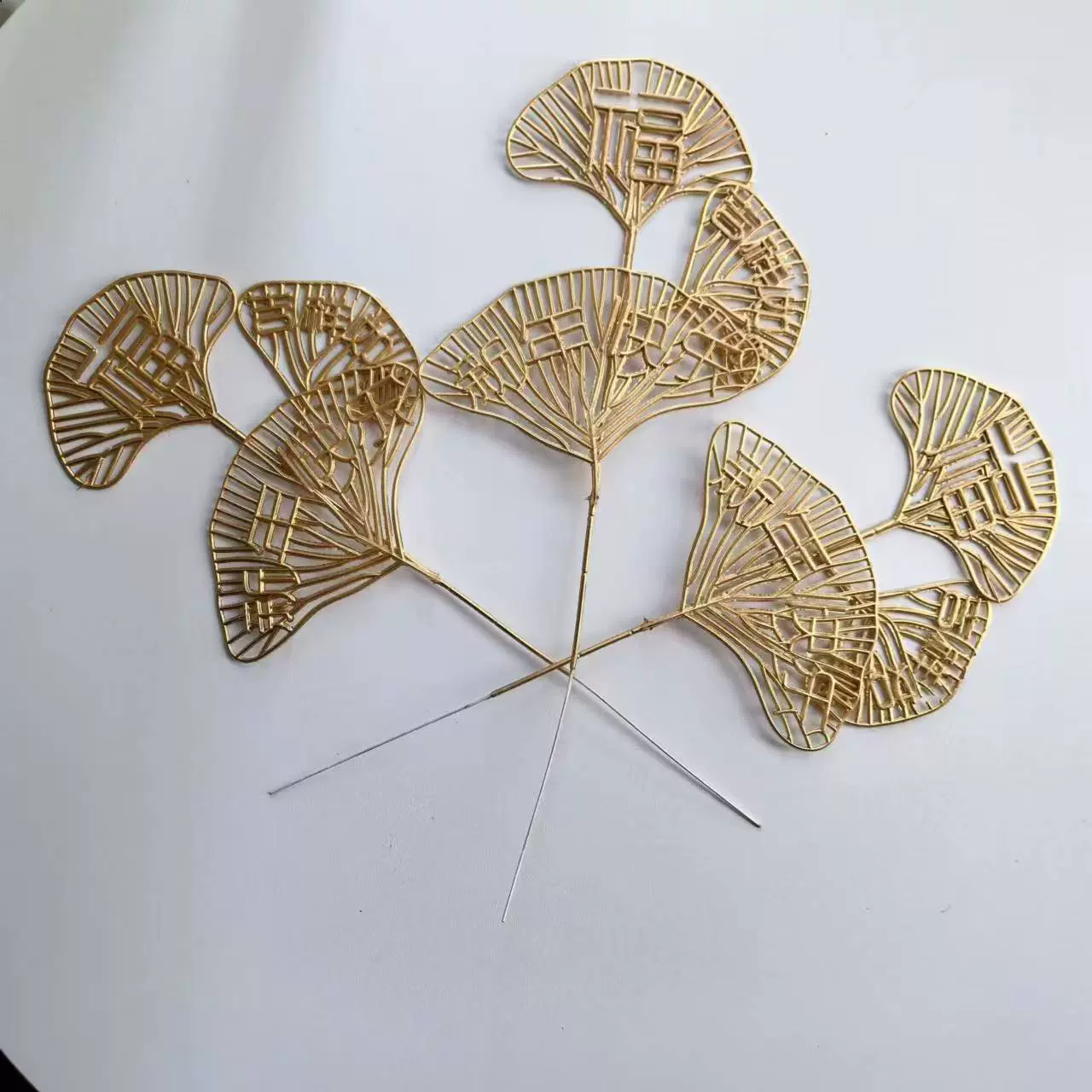 仿真金色叶银杏叶金色塑料扇子福字配件福桶插花配件材料手工DIY