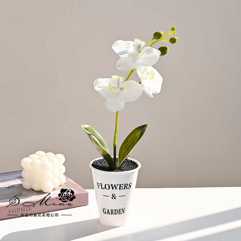Flores falsas orquídeas mariposa impresión de serigrafía pequeña flor de bonsai decoración del hogar fotografía flores verdes artificiales adornos de boda image 10