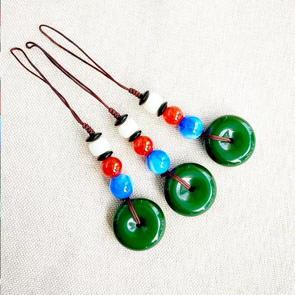 Horn comb pendant red and blue beads peace buckle pendant text play small pendant key chain spot wooden comb pendant