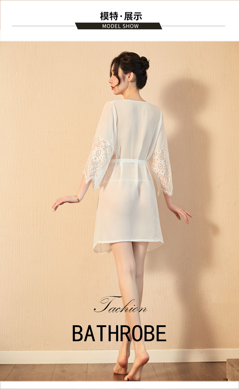 Xiuaisha Sheer Mesh Lace Robe with See-Through Cardigan Design, One Size — detail image 4