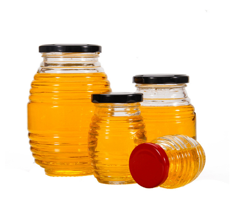 厂家现货批发螺纹蜂蜜瓶500g 创意酱菜瓶100g 密封带盖玻璃罐头瓶