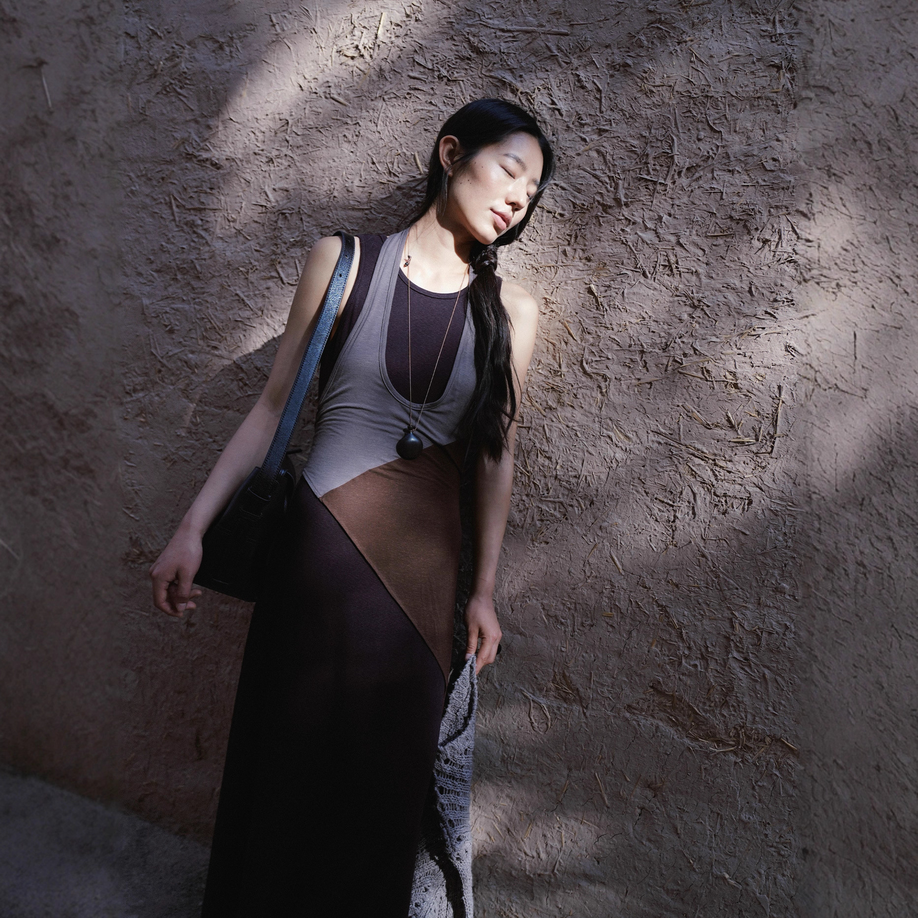 【特价不退不换】小众设计感挂脖叠穿长裙拼接撞色连衣裙女257066