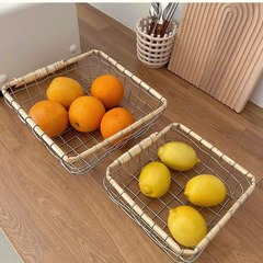 復古風手作り角型針金編みバスケット北欧家庭用スナックパン果物雑物収納バスケット収納バスケット
