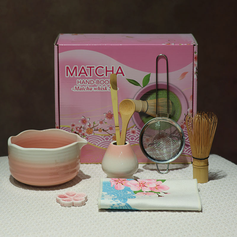 花口グラデーショングレーズ抹茶ボウル口付き抹茶道具セット日本製窯焼き粗陶茶ボウル百本立抹茶|undefined
