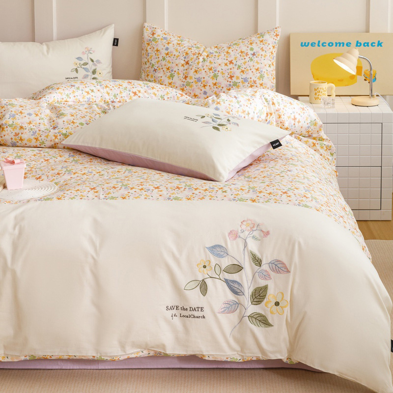 60S de algodón de fibra larga, jacquard de algodón puro, juego de cuatro piezas, sábana de algodón grueso, funda edredón, clase A, textiles para el hogar Nantong