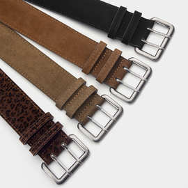 复古银扣女士宽腰封反绒pu皮时尚双针扣百搭大衣皮带连衣裙子腰带