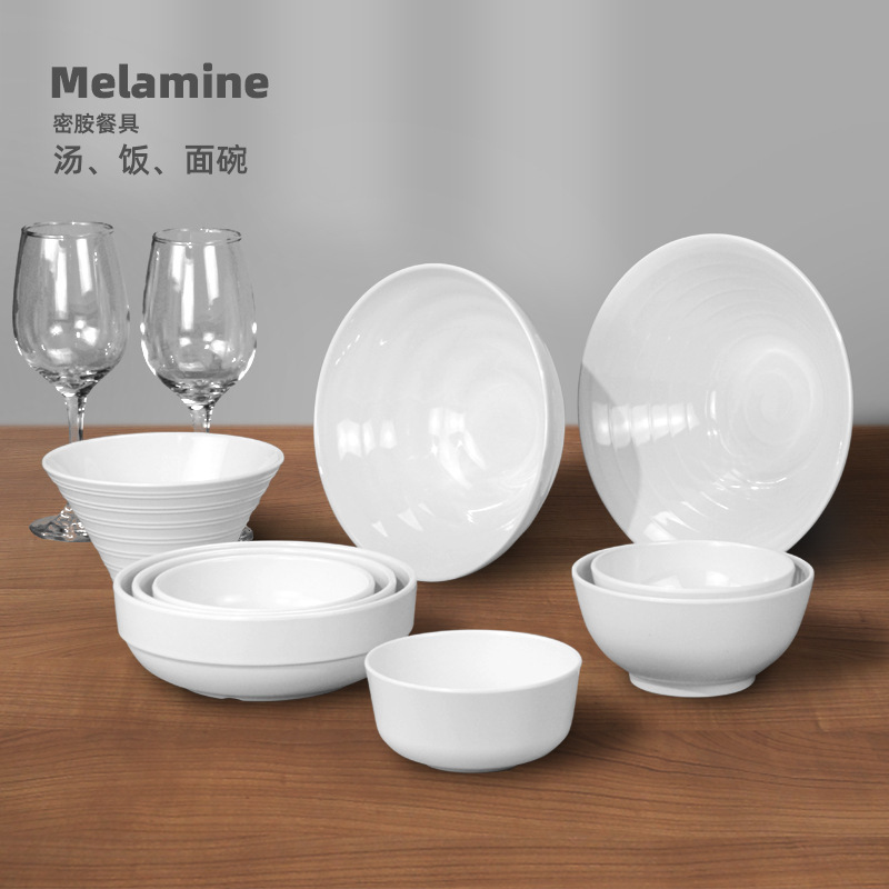 Melamine tableware plastic small bowl rice bowl restaurant fast food soup bowl square bowl imitation porcelain white chopsticks Bowl commercial