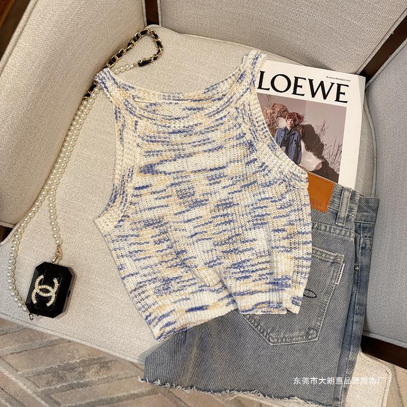 Summer Short Design Sense Spice Girl Rainbow Striped Knit Shirt Camisole Top Sexy Elegant Sleeveless Outer Wear