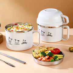 ステンレスのカップラーメンの碗は蓋を持っています。学生寮は洗濯しやすいです。