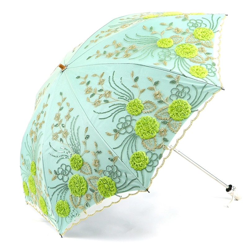 Double-layer umbrella solar-powered for princess, sun protection, UV protection, with embroidery