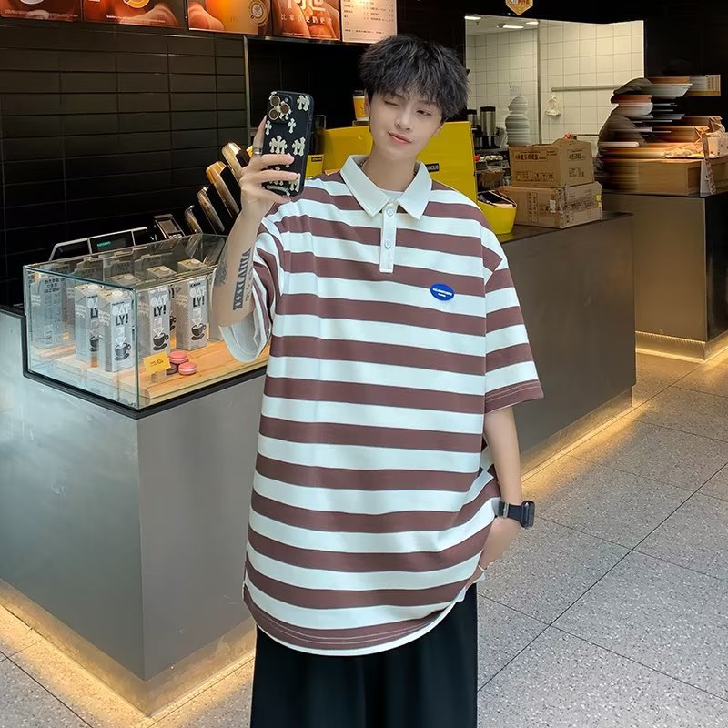 2024 nuevo polo de manga corta con solapa, camiseta de verano de marca de moda para hombres, camiseta de todo fósforo de tendencia delgada de estilo coreano