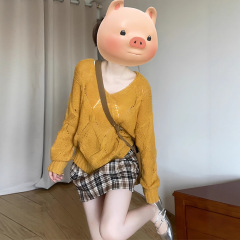 橘色高级慵懒风穿搭针织衫长袖薄款毛衣显瘦减龄上衣女款2025新款