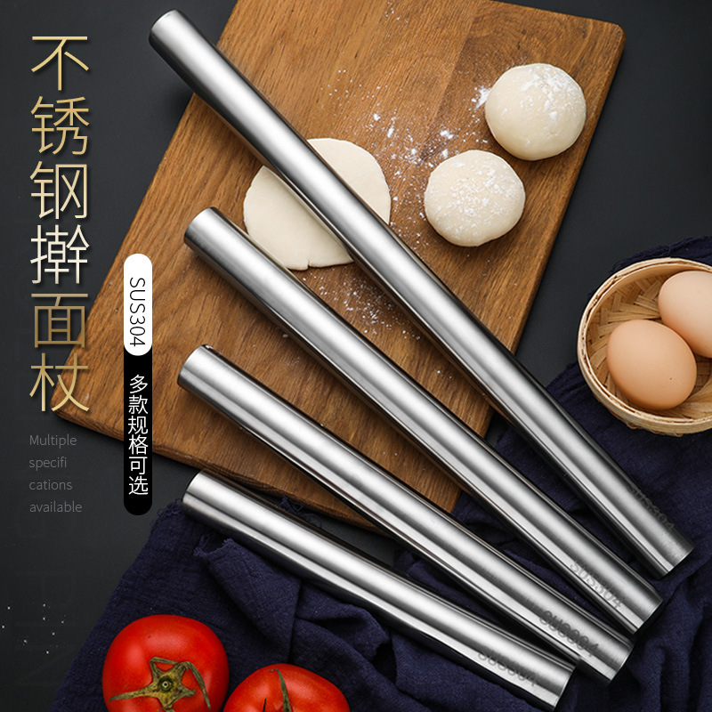 304 stainless steel rolling pin with extended solid non-stick dough roller for dumpling skin making kitchen baking small tools