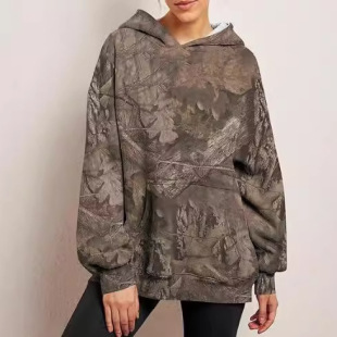 Cross-Border 2024 Sweatshirt Leaf Print Hooded Pullover Sweatshirt Handsome Casual Loose New Hot Selling Top in Stock