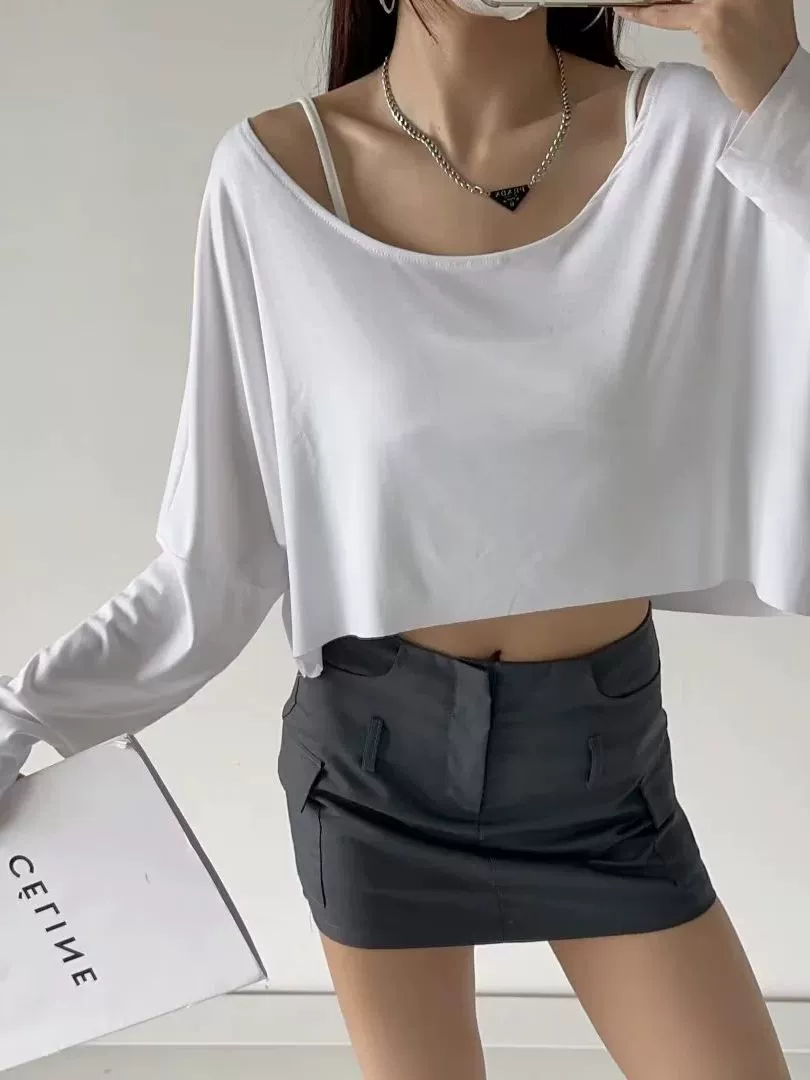 Короткие базовые длинные рукава, европейский стиль, slim fit, свободный крой, квадратный вырез, облегающий