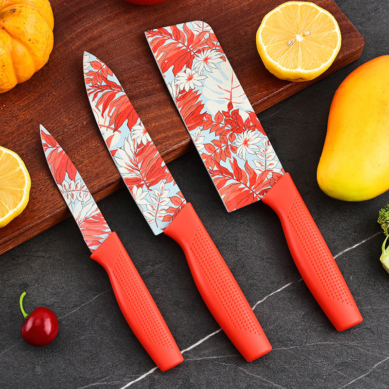 Frutas de acero inoxidable de venta directa transfronteriza de tres piezas para bebés, cocina doméstica, corte de verduras, corte de grosor, conjunto de cuchillos