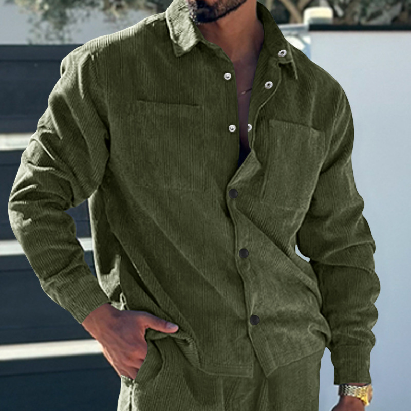 2024 men's casual corduroy button up shirt with multiple pockets, solid color slim fit cardigan jacket, spring/summer_vogarts.com