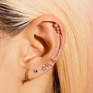 European and American personality Angel eye ear bone nail female geometric lightning screw twist buckle ear studs foreign trade puncture zircon earrings