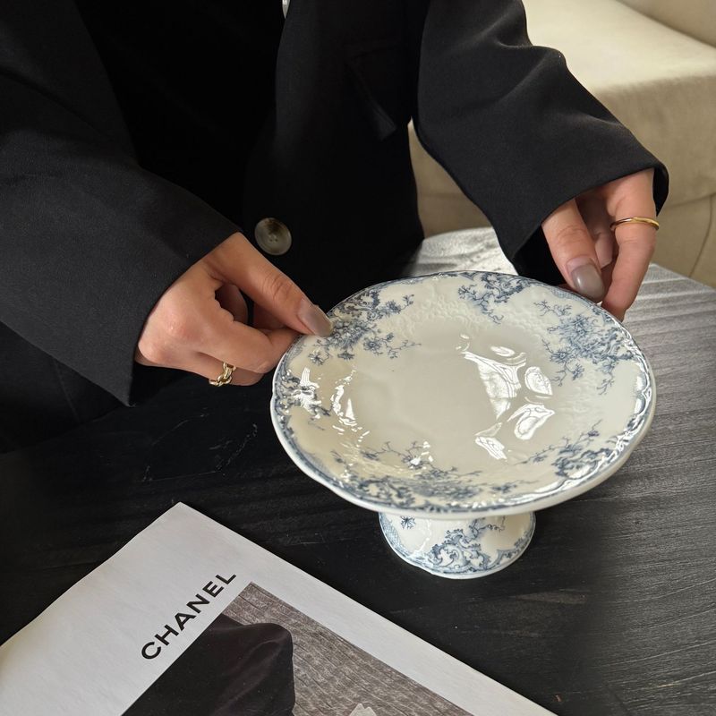 レトロなフランス式レリーフレース純白レースセラミック食器カップ高足盤中古重工シリーズ|undefined