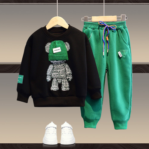 2024 new children's clothing for boys and girls, spring clothing suits, children's spring and autumn cotton sweatshirts, two-piece spring and autumn fashionable styles