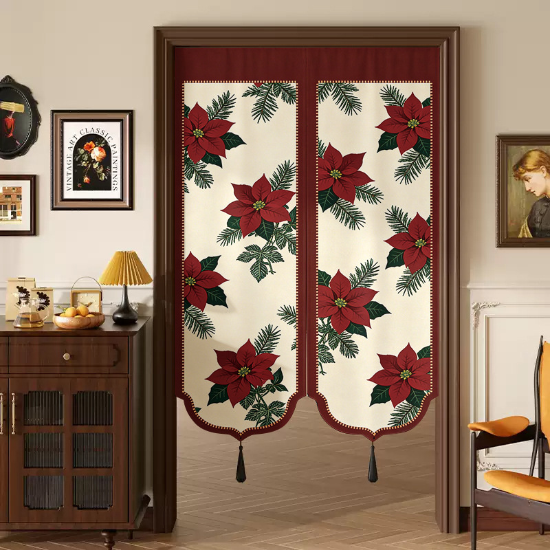 Vintage Style Door Curtain, Faux Linen, No-Drill Installation, Bathroom Partition Curtain, Kitchen Partition, Blackout Door Curtain, Available for Dropshipping