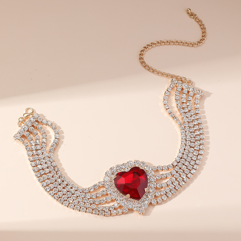 Heart Crystal Choker Necklace Multi-layer Statement Jewellery_voghion.com