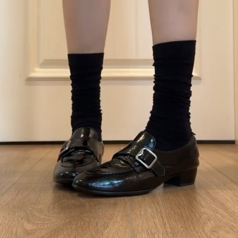 现货版~高级感复古真皮粗跟乐福鞋女休闲通勤简约舒适百搭小皮鞋|undefined