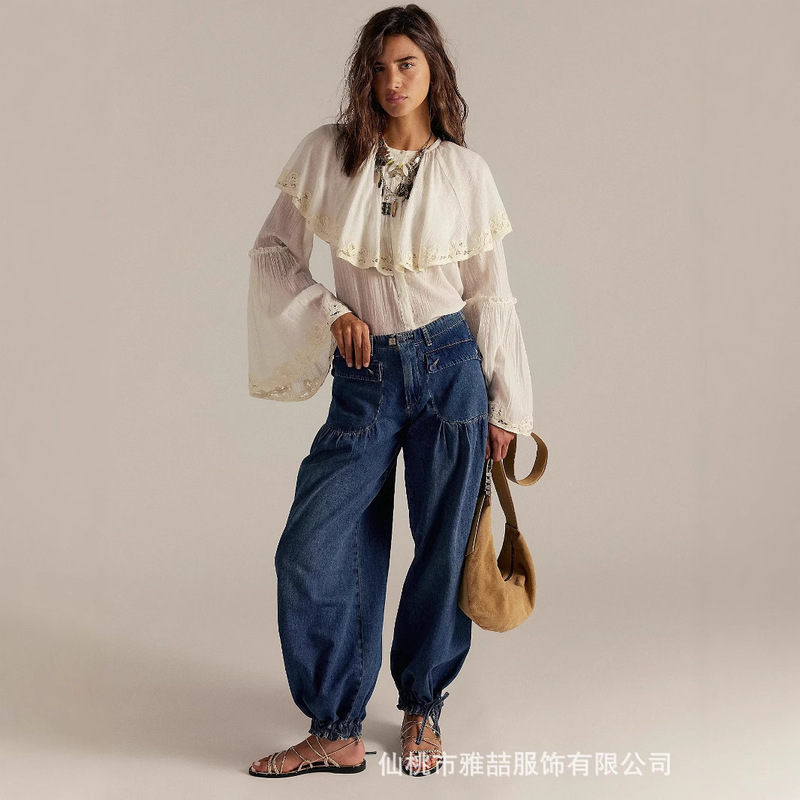 2026 Cross-Border Spring and Summer New Style Pleated Mid-Waist Loose Wide-Leg Lotus Jeans for Women 2026 Cross-Border Spring and Summer New Style Pleated Mid-Waist Loose Wide-Leg Lotus Jeans for Women