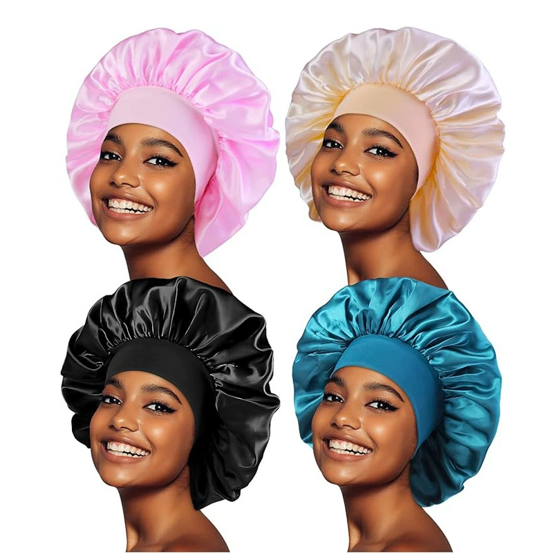 Большая эластичная широкополая Ночная шапочка из искусственного шелка шапочка для ухода за волосами Атласная шапочка для душа красота Парикмахерская TJM-301-2