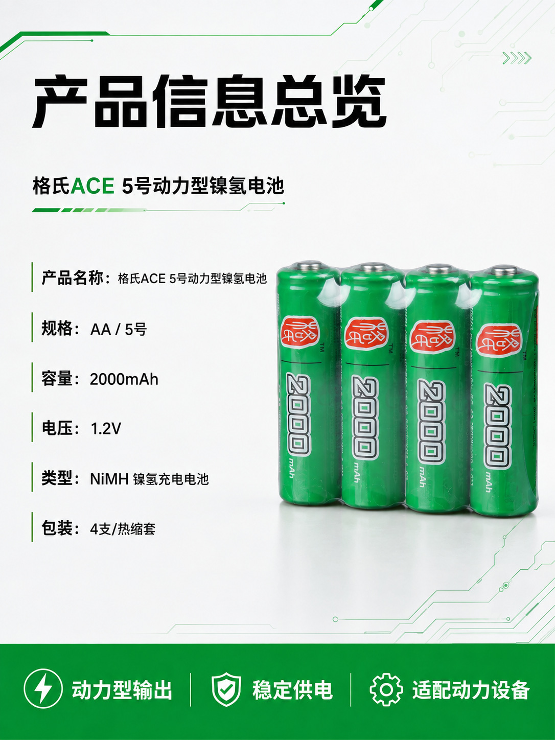 Grignard No. 5 2000Mah High-Power Aa Rechargeable Battery 1.2V Large Capacity Aa Nickel-Metal Hydride Battery