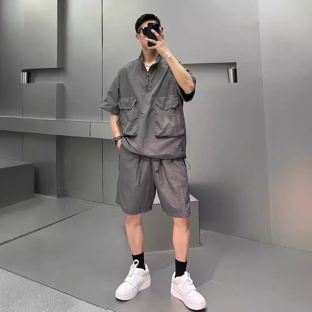 Summer Light Quick-drying Short-sleeved Shorts Two-piece Set Men's 2024 Fashionable Casual Simple Loose Work Jacket suit