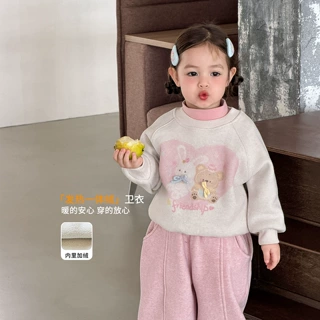 蔗梨童装女童加绒卫衣套装冬装卡通兔耳儿童上衣卫裤A类宝宝衣服