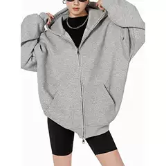 American Retro Heavyweight Gray Sweatshirt Cardigan Women's Hooded Jacket Autumn and Winter Solid Color Loose Casual Versatile Top Trendy