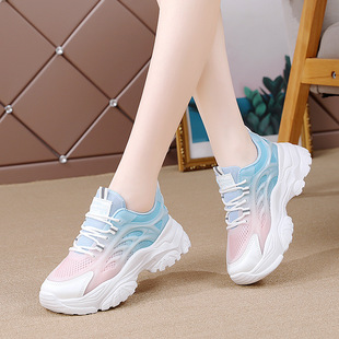 Korean Style Dad Shoes for Women 2025 Spring and Autumn Breathable Student Color-Blocked Sneakers Women Street Style E8801 Breathable and Lightweight
