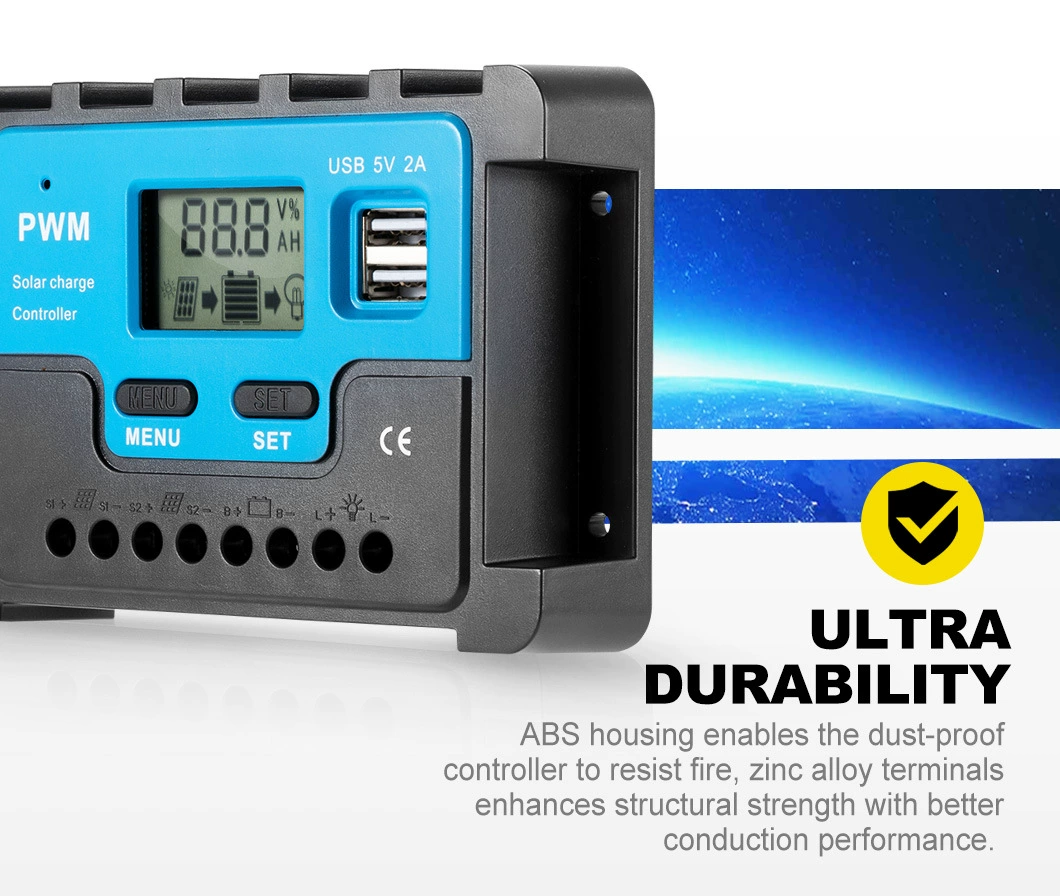 SOURCE производитель 20A Солнечный контроллер зарядки 12V 24V литиевая батарея регулятор напряжения панели 2 USB