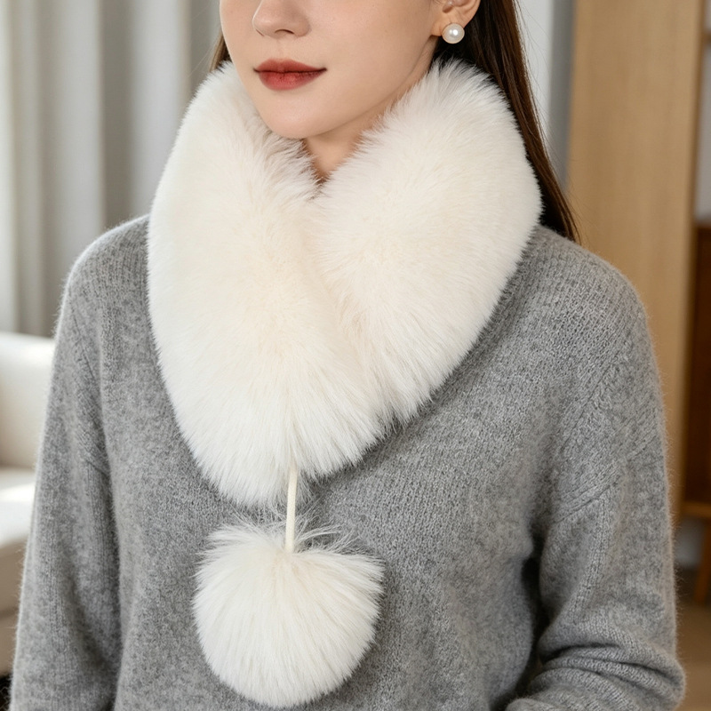 Autumn and winter plush neck warmer with magnetic attachment, faux fox fur, simple and stylish, thickened and warm fur collar neck protector scarf