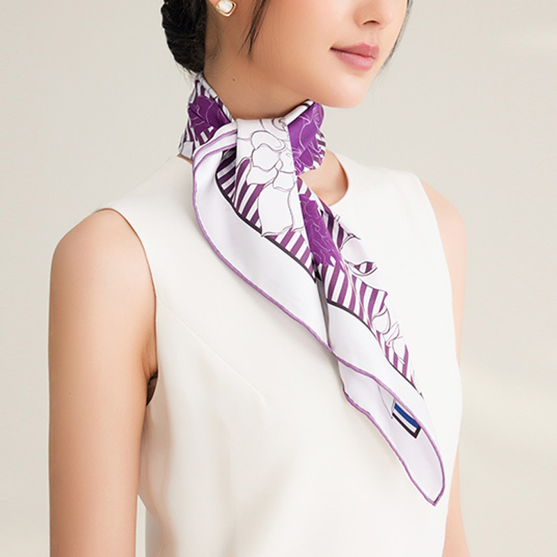 Nuova sciarpa di seta con motivo vegetale 100% seta di gelso, 65 cm, sciarpa quadrata media a doppio spruzzo_voghion.com