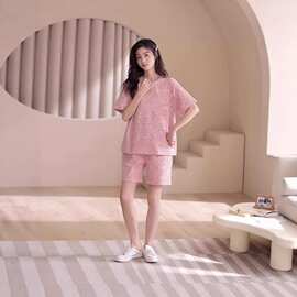 跨境热销  新款夏季宽松大码时尚休闲显瘦条纹短袖短裤运动套装女