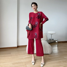 工厂褶皱时尚套装大码女装2022秋季新款气质胖MM显瘦减龄两件套