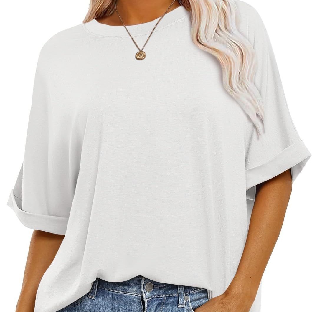 2025 European and American Cross-Border Foreign Trade Spring and Summer Pullover Solid Color Round Neck Loose Short-Sleeved T-Shirt Top for Women in Stock Macaron