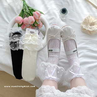 Lace Bow Socks Women's Spring and Summer Thin Ballet Stocking Hollow Lace Japanese Style Sweet Calf Stockings