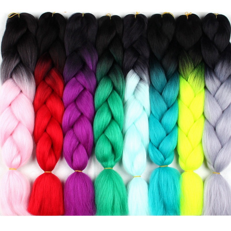 Peluca de rastas africanas, cabello trenzado jumbo, color degradado, seda sintética de alta temperatura, fibra sintética multicolor, trenzas grandes, estilo exótico