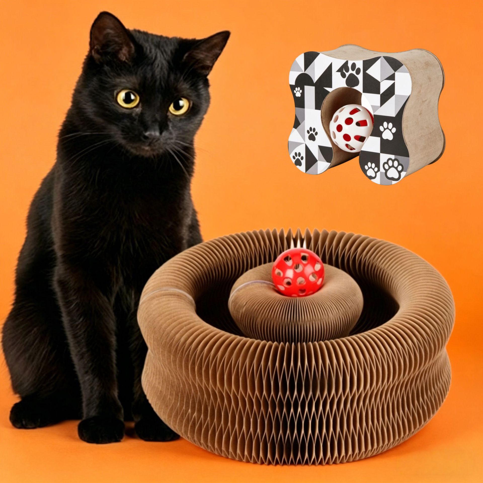 Órgano mágico para gatos agarrar tablero juguete para gatos auto-hi alivio de aburrimiento con campana papel corrugado resistente al agarramiento plegable juguete para gatos