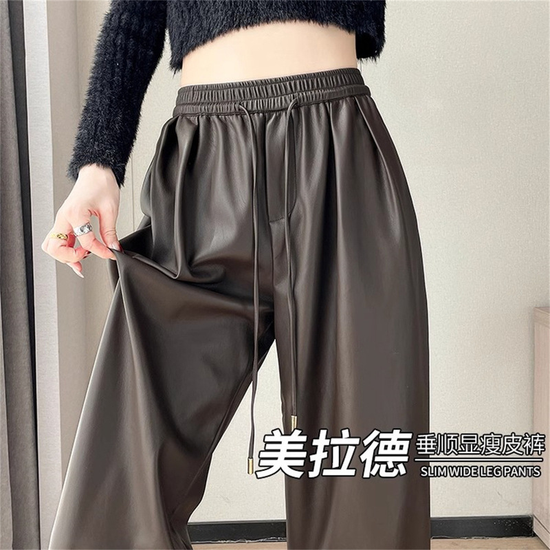 Plus-Size Women's Winter Leather Pants, Spring and Autumn 2026 High-Waisted Straight-Leg Windproof Biker Pants, Petite Loose Fit Fleece-Lined Wide-Leg Pants Plus-Size Women's Winter Leather Pants, Spring and Autumn 2026 High-Waisted Straight-Leg Windproof Biker Pants, Petite Loose Fit Fleece-Lined Wide-Leg Pants