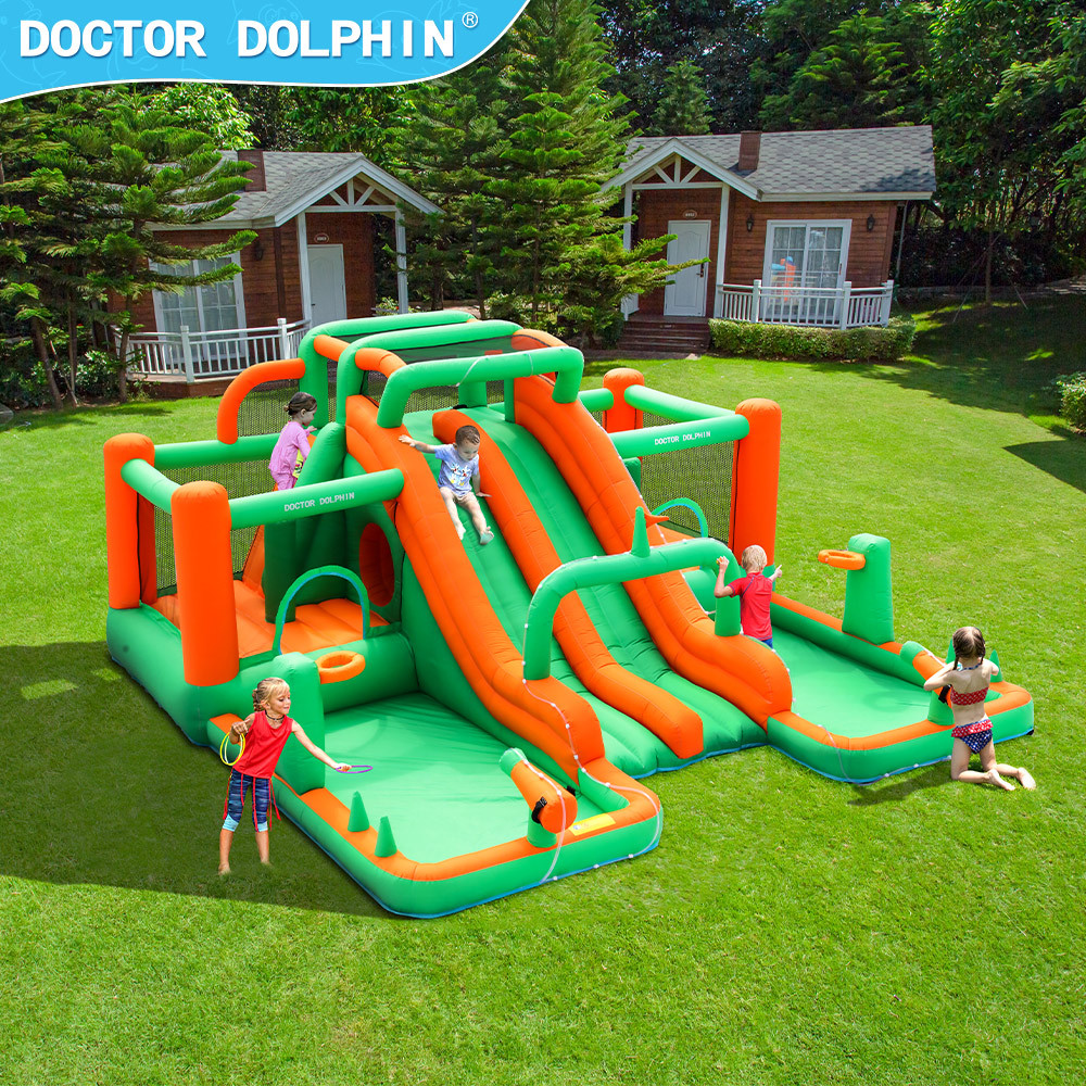 Castillo inflable infantil Doctor Dolphin, trampolín para el hogar, parque de atracciones pequeño para interiores y exteriores, tobogán acuático, castillo inflable combinado