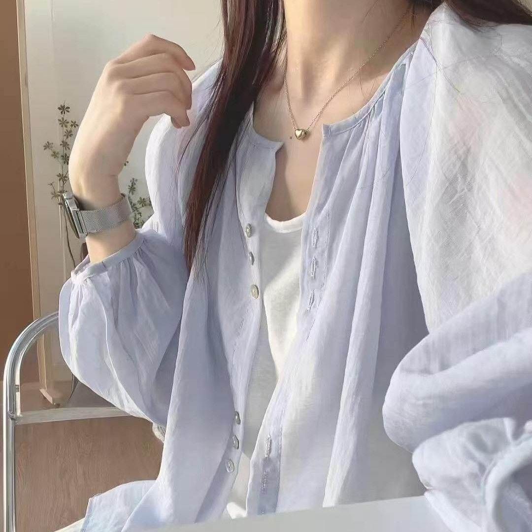 Dopamine Commuting Wear Tencel Shirt Women's Layered Loose Covering Flesh Slimming Sunscreen Long Sleeve Shirt with Cardigan