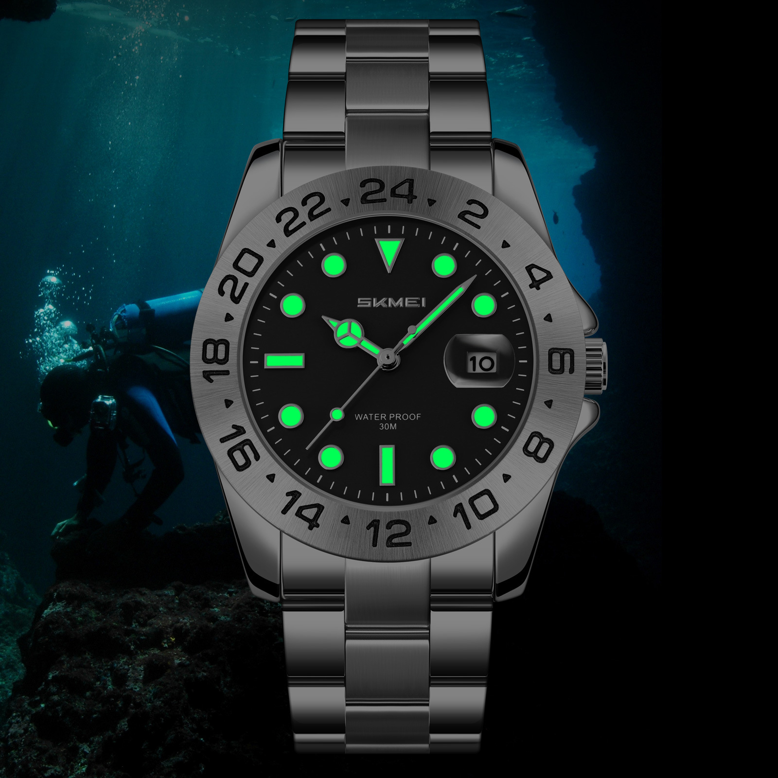Momentos de negocios de ocio de acero reloj de mesa verde impermeable relojes de cuarzo para hombres lista de regalos de comercio exterior exclusiva para la fábrica de origen